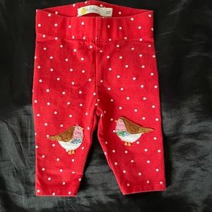 Baby Boden 0-3 red bird pants, like new